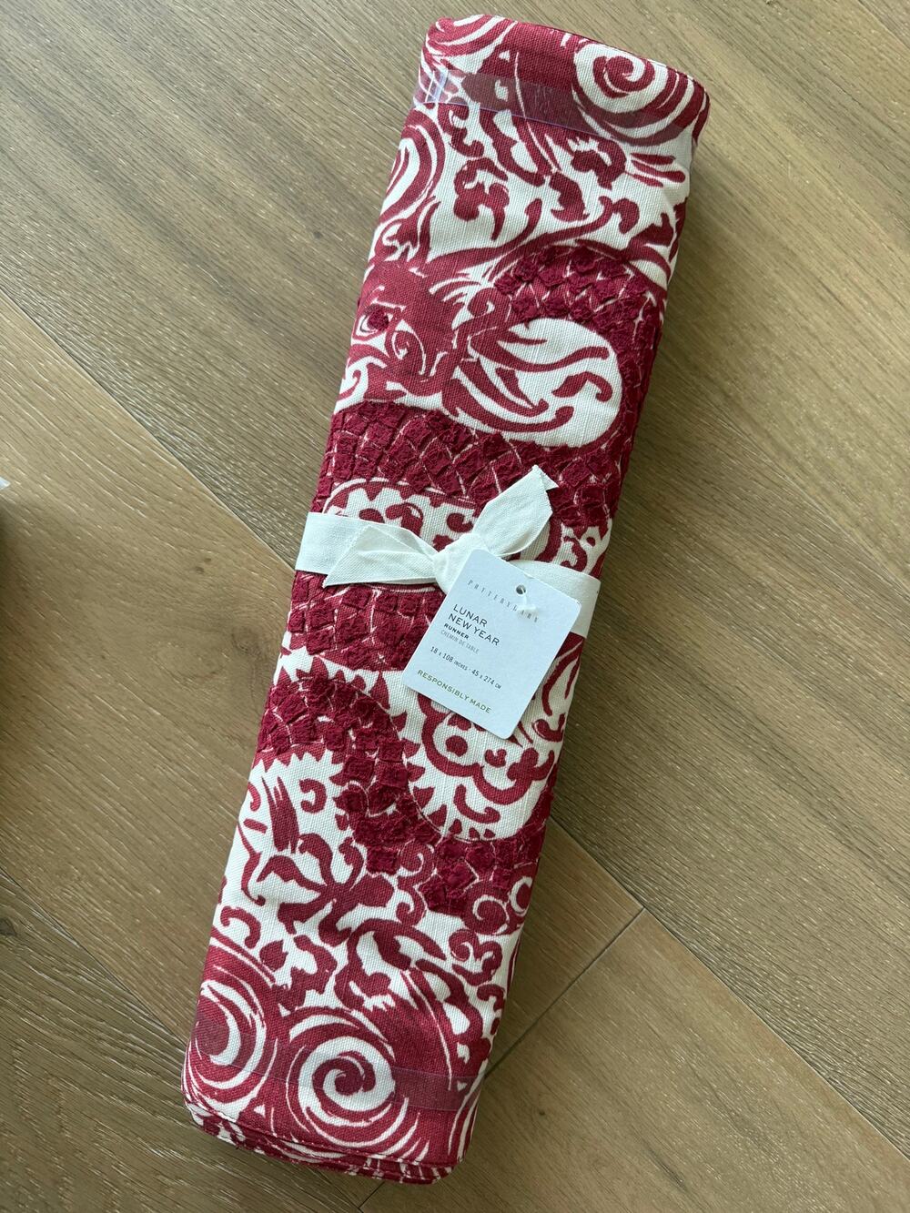 Pottery Barn Red Lunar New Year Dragon Table Runner 18" x 108"